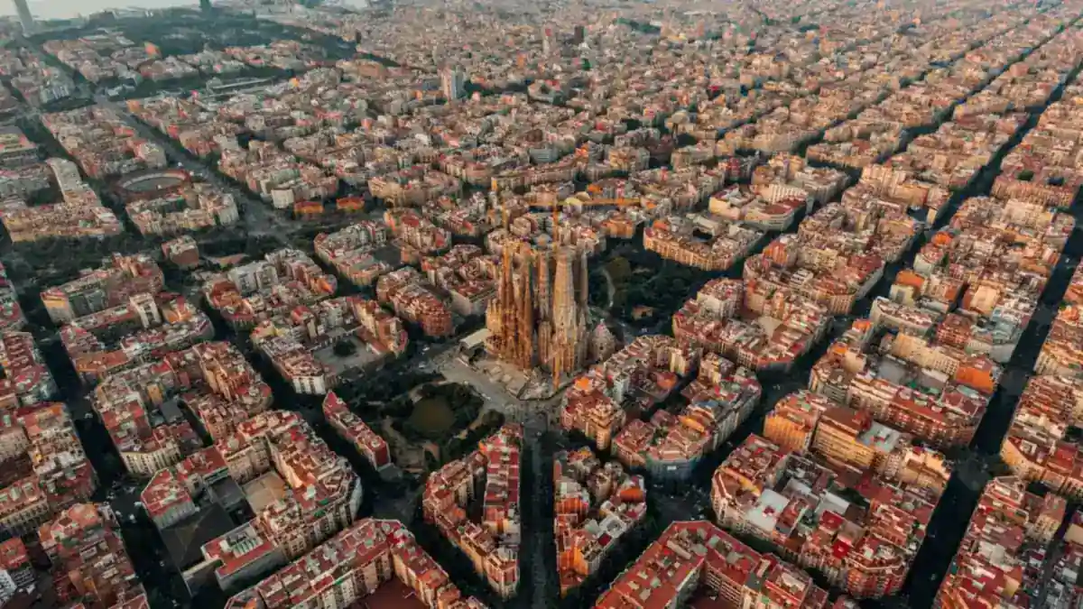 Barcelona Port Vell and Gothic Quarter Aerial Panorama