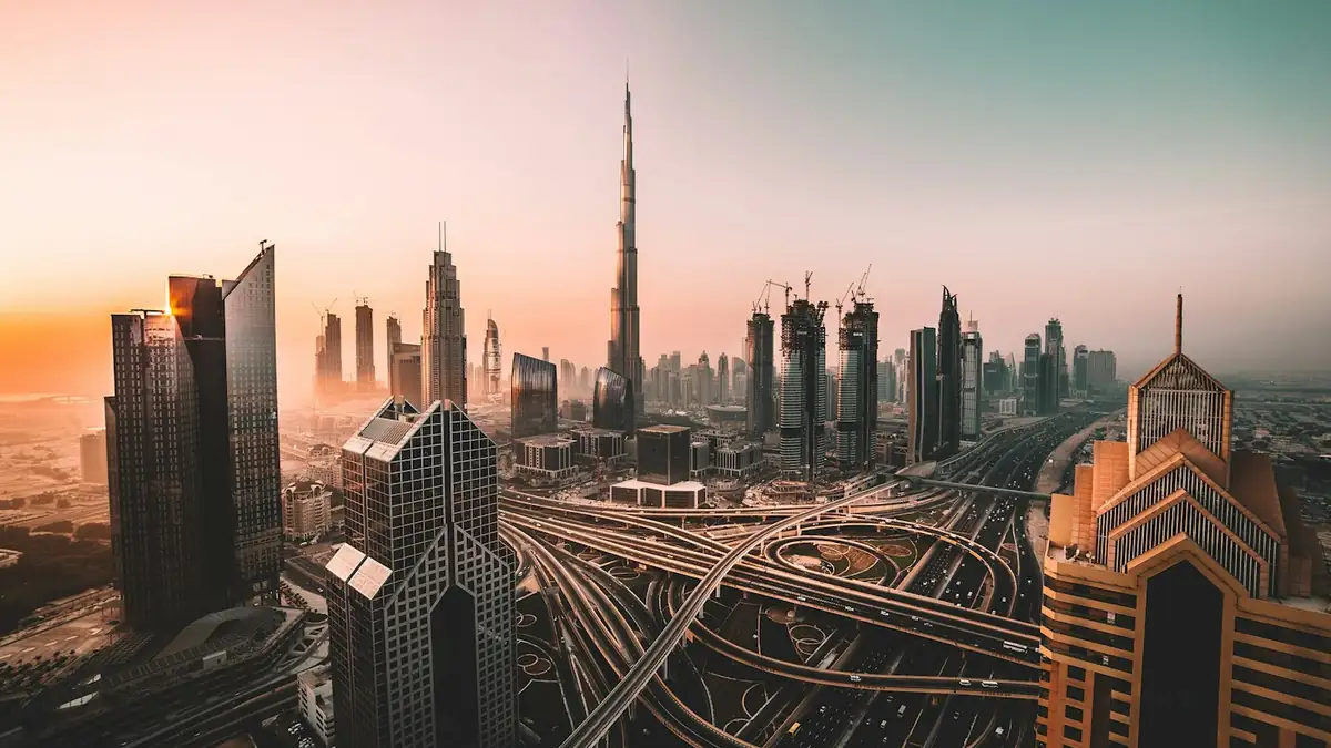 Dubai Downtown Skyline and Burj Khalifa View from Luxury Balcony